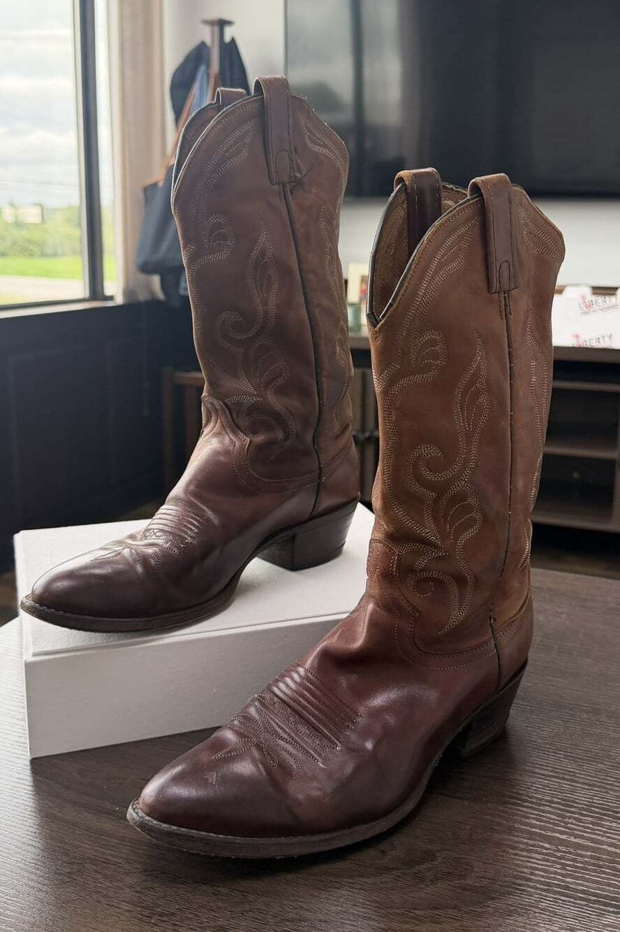 Dan Post Men’s 9.5 D Brown Leather Cowboy Boots Western Embroidered Vintage